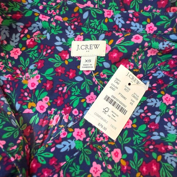 J Crew Popover Placket Blouse XS Ditsy Floral Navy Pink Cottagecore Tradwife - Picture 5 of 6